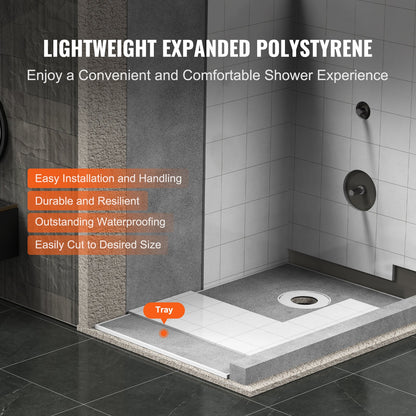 Shower edge kit, 1524x965 mm shower tray kit with 160 mm offset drain, lightweight EPS shower installation kits with 2 waterproof cloths, shower tray tilt rods Suitable for bathrooms
