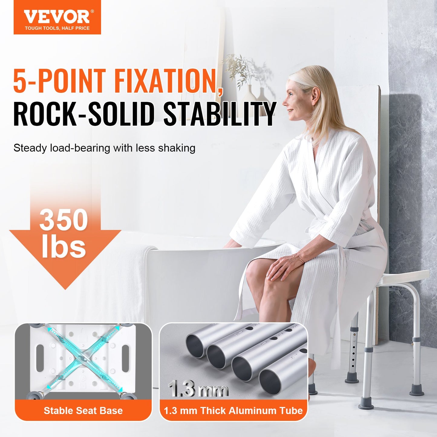 Shower chair, Adjustable height shower stool with built-in handles, Shower seat for indoor shower or bathtub, Non-slip bench Bathtub stool Seat for elderly disabled Handicap, 158.8 kg Capacity