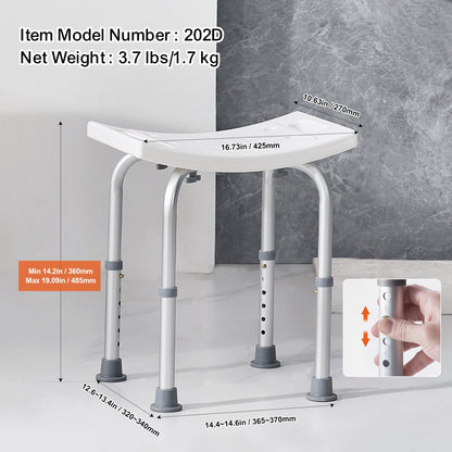 Shower chair, Adjustable height shower stool with built-in handles, Shower seat for indoor shower or bathtub, Non-slip bench Bathtub stool Seat for elderly disabled Handicap, 158.8 kg Capacity