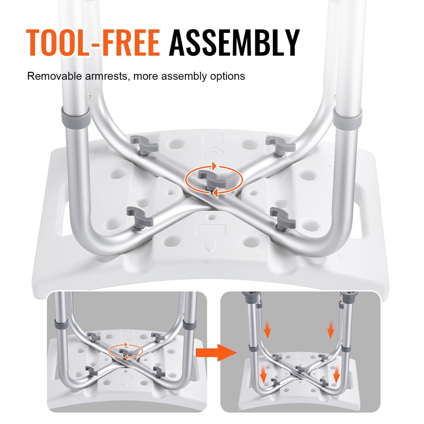 Shower chair, Adjustable height shower stool with built-in handles, Shower seat for indoor shower or bathtub, Non-slip bench Bathtub stool Seat for elderly disabled Handicap, 158.8 kg Capacity