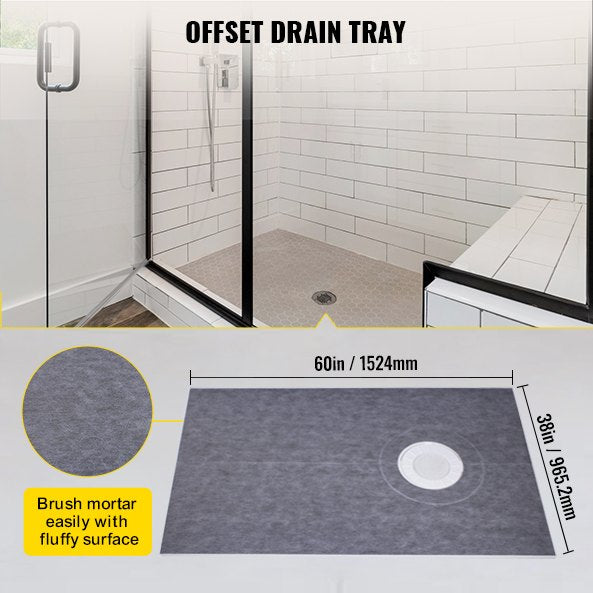 Waterproofing Shower Kit Shower Kit Bricka 38''x60'' med Offset Drain ABS