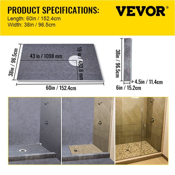 Waterproofing Shower Kit Shower Kit Bricka 38''x60'' med Offset Drain ABS