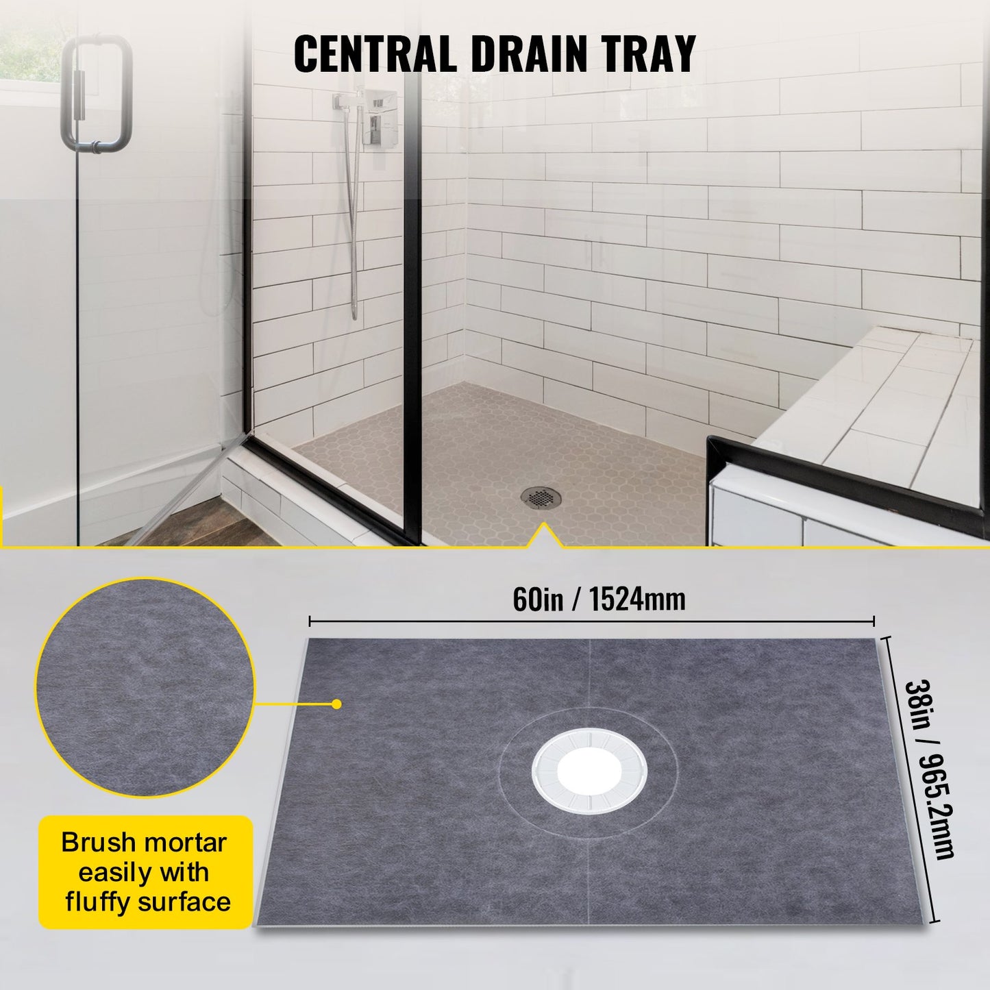 Waterproofing Shower Kit Shower Kit Bricka 38''x60'' med centralt avlopp PVC
