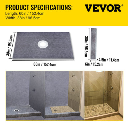 Waterproofing Shower Kit Shower Kit Bricka 38''x60'' med centralt avlopp PVC