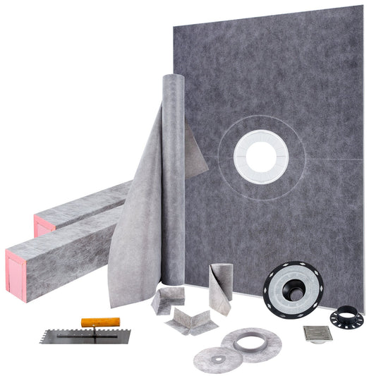 Waterproofing Shower Kit Shower Kit Bricka 38''x60'' med centralt avlopp PVC
