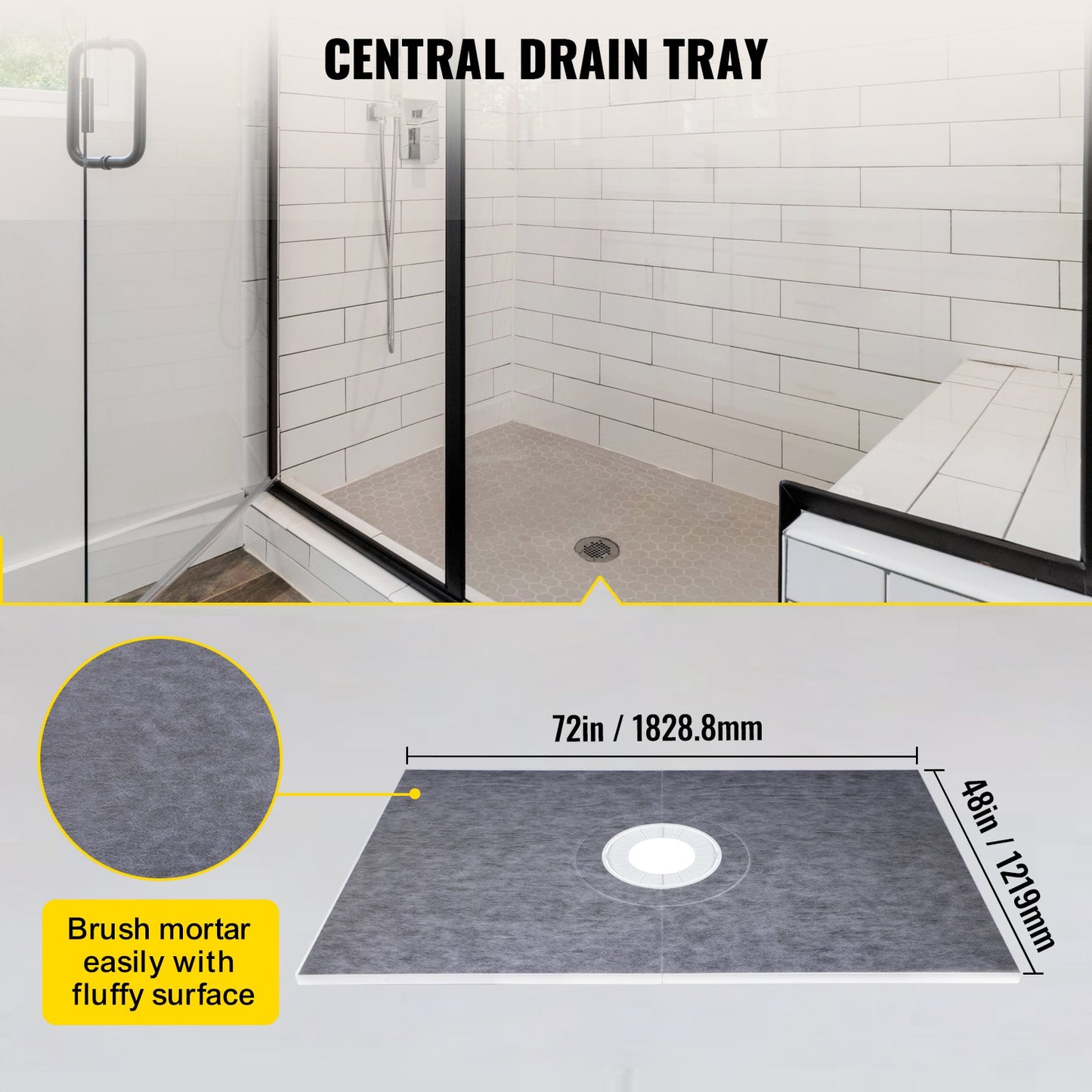 Waterproofing Shower Kit Shower Kit Bricka 48''x72'' med centralt avlopp ABS