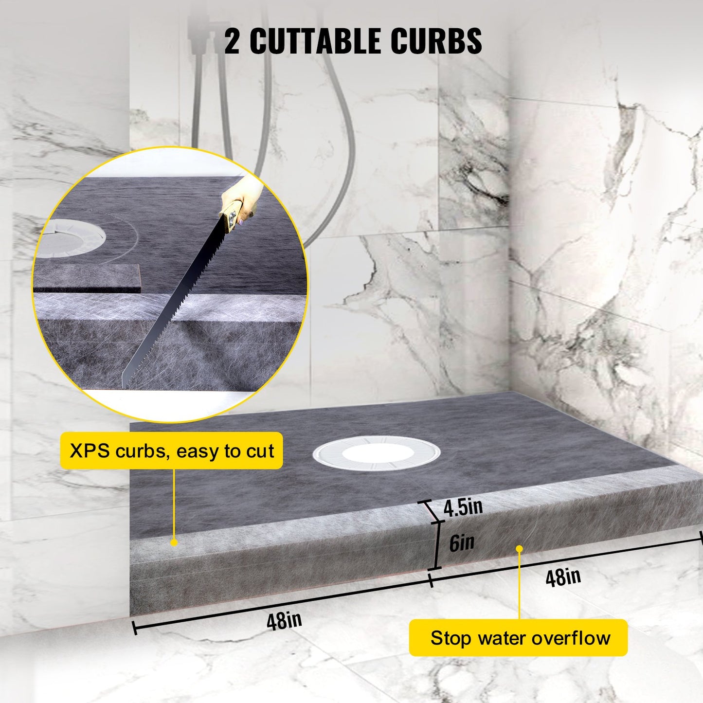 Waterproofing Shower Kit Shower Kit Bricka 48''x72'' med centralt avlopp ABS