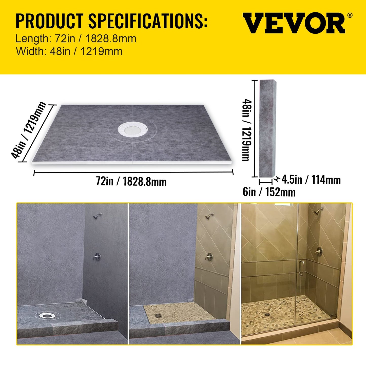Waterproofing Shower Kit Shower Kit Bricka 48''x72'' med centralt avlopp ABS
