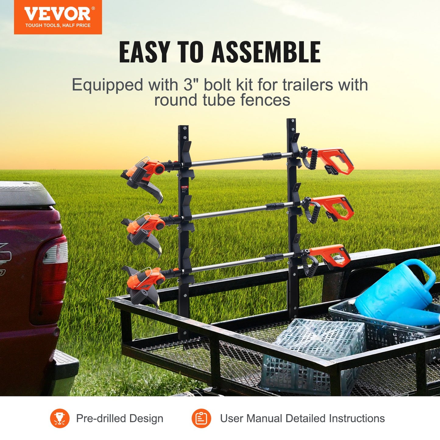 Trimmerställ, 3-places Weeder Trimmer Rack, Trimhållare Trailer Rack med zinklegering lösenordslås, väggmonterad eller monterad på sluten trailer Landskap Weed Eater, par