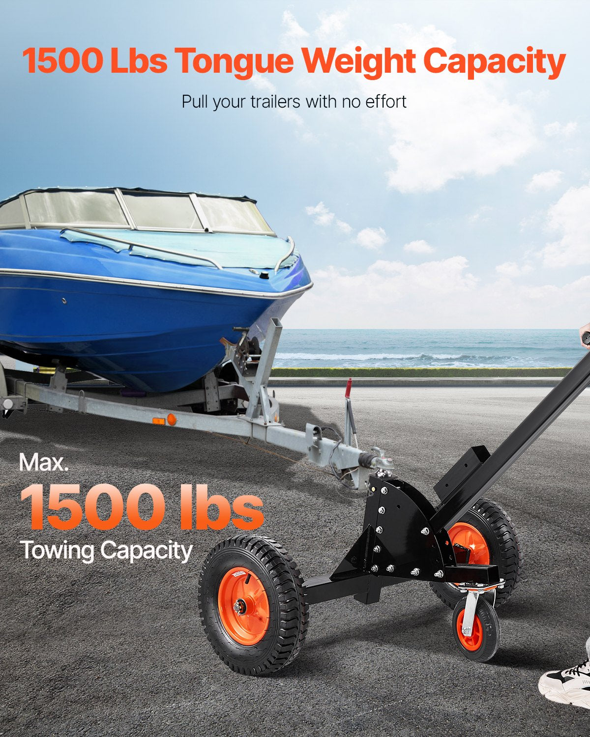 1500lbs 2-in-1 Trailer Dolly 22 and 26 in Adjustable Height 2-inch Ball with Wheels