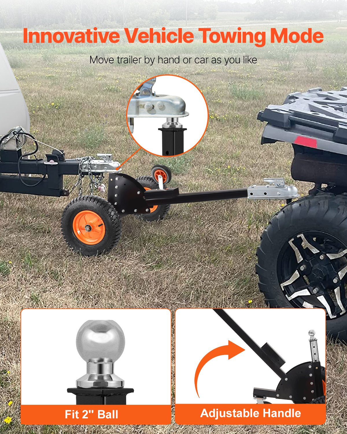 1500lbs 2-in-1 Trailer Dolly 22 and 26 in Adjustable Height 2-inch Ball with Wheels