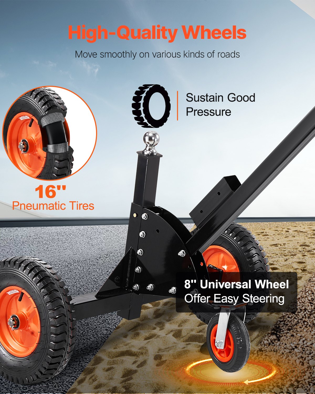 1500lbs 2-in-1 Trailer Dolly 22 and 26 in Adjustable Height 2-inch Ball with Wheels