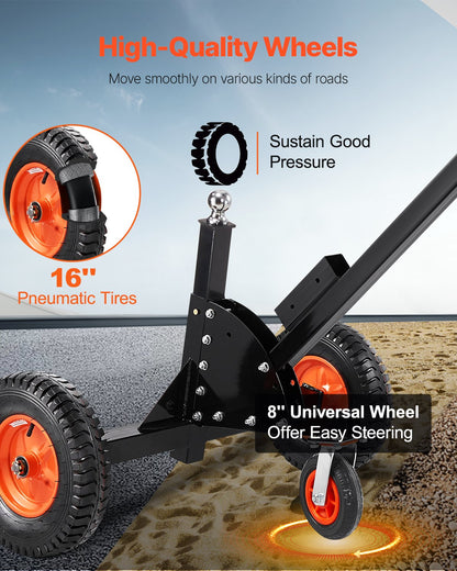 1500lbs 2-in-1 Trailer Dolly 22 and 26 in Adjustable Height 2-inch Ball with Wheels