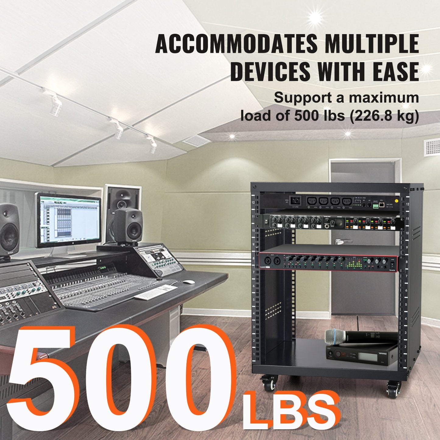12U AV Rack Stativ 500 lbs Kapacitet Nätverk Stereo Recording Studio Rack