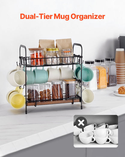 2-Tier Countertop Coffee Bar Organizer with 12 Movable Hooks Cup Holder