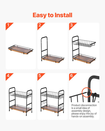2-Tier Countertop Coffee Bar Organizer with 12 Movable Hooks Cup Holder