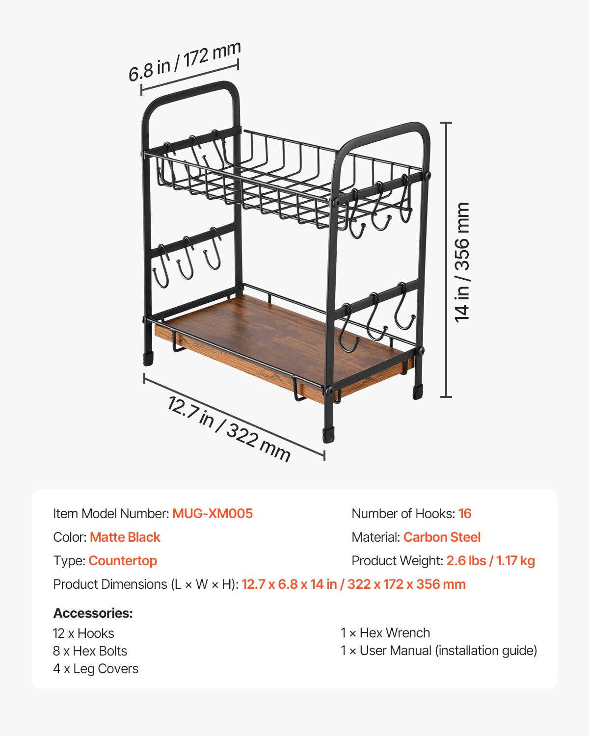 2-Tier Countertop Coffee Bar Organizer with 12 Movable Hooks Cup Holder