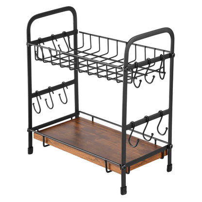 2-Tier Countertop Coffee Bar Organizer with 12 Movable Hooks Cup Holder