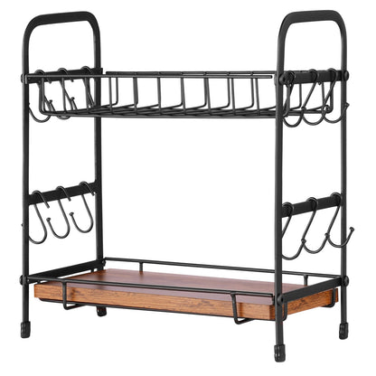 2-Tier Countertop Coffee Bar Organizer with 12 Movable Hooks Cup Holder