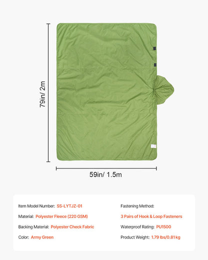 Campingfilt 79" x 59" Bärbar varm stadionfilt utomhus ljusgrön