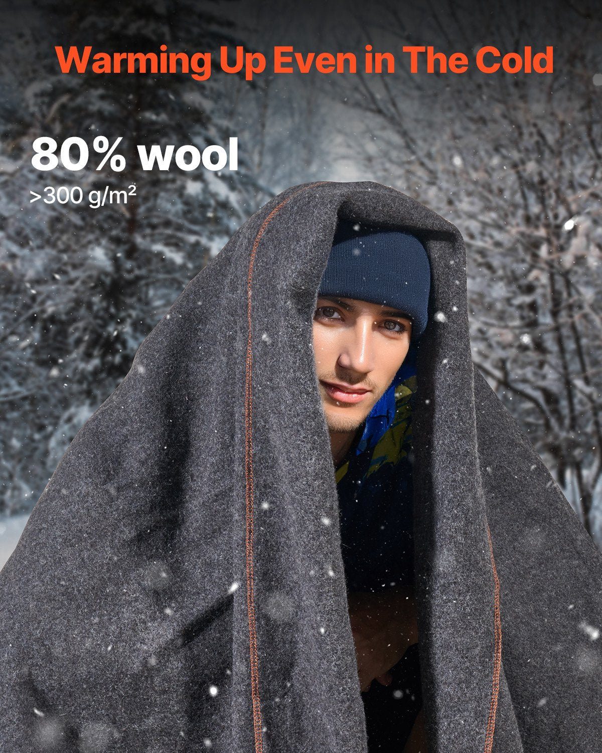 Wool Camping Filt 64" x 88" Varmt för Camping Vandringsresor Mörkgrå