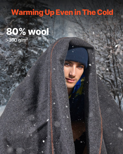 Wool Camping Filt 64" x 88" Varmt för Camping Vandringsresor Mörkgrå