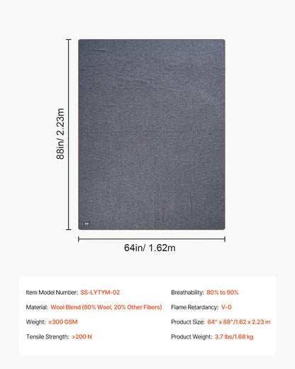 Wool Camping Filt 64" x 88" Varmt för Camping Vandringsresor Mörkgrå