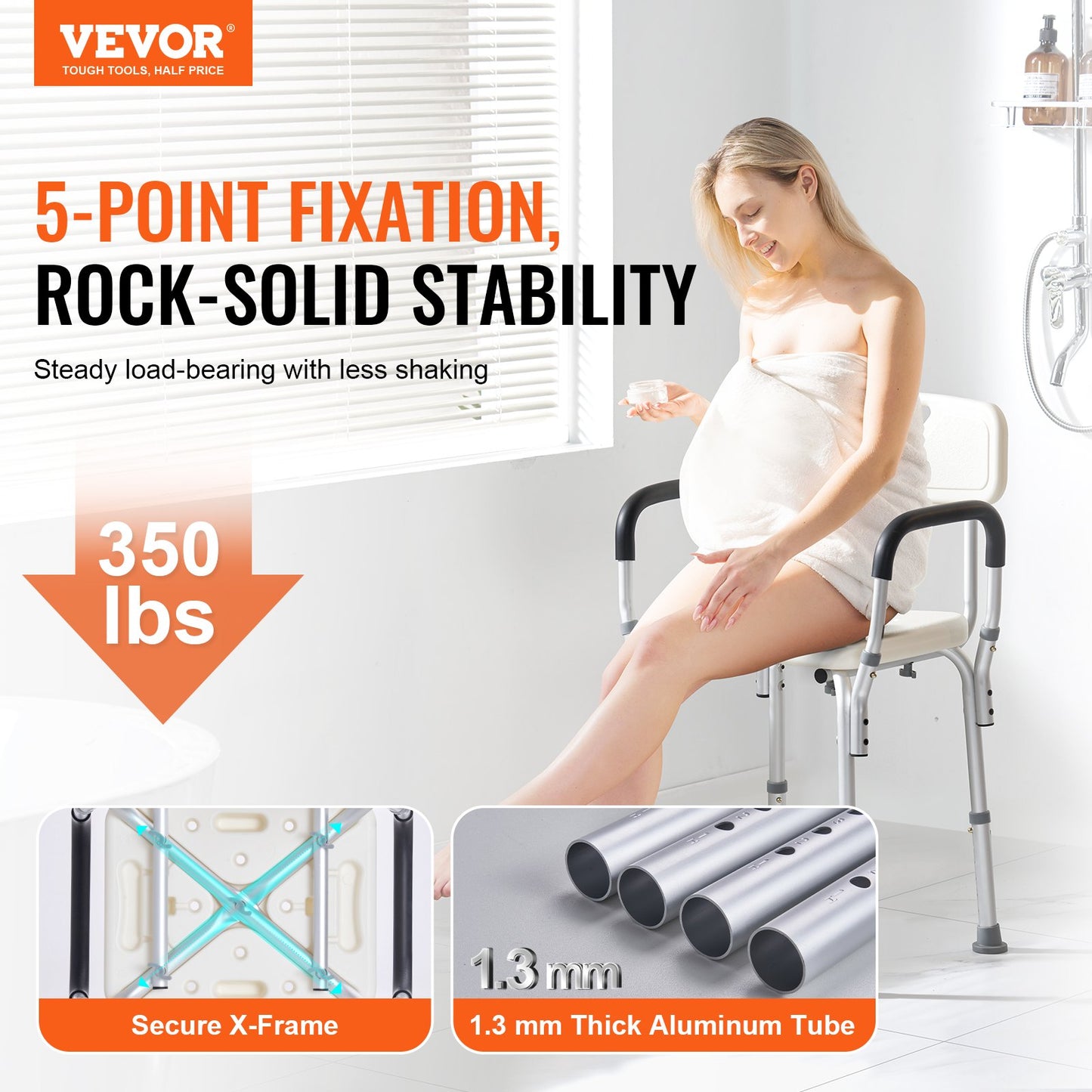 Shower Chair, Shower Seat with Back, Shower Stool with Adjustable Height, Shower Chair for Indoor Shower Tub, Non-Slip Bathroom Bench Bath Chair for Elderly Disabled Handicap, 158.8 kg Capacity