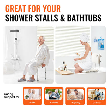 Shower Chair, Shower Seat with Back, Shower Stool with Adjustable Height, Shower Chair for Indoor Shower Tub, Non-Slip Bathroom Bench Bath Chair for Elderly Disabled Handicap, 158.8 kg Capacity