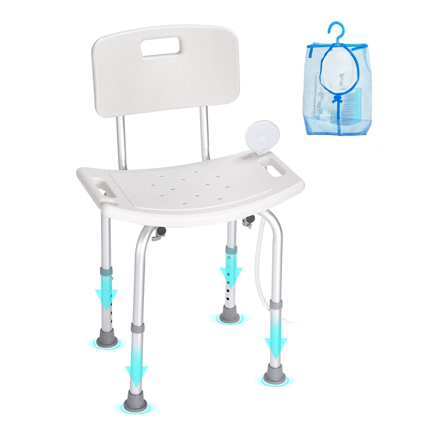 Shower Chair, Shower Seat with Back, Shower Stool with Adjustable Height, Shower Chair for Indoor Shower Tub, Non-Slip Bathroom Bench Bath Chair for Elderly Disabled Handicap, 158.8 kg Capacity