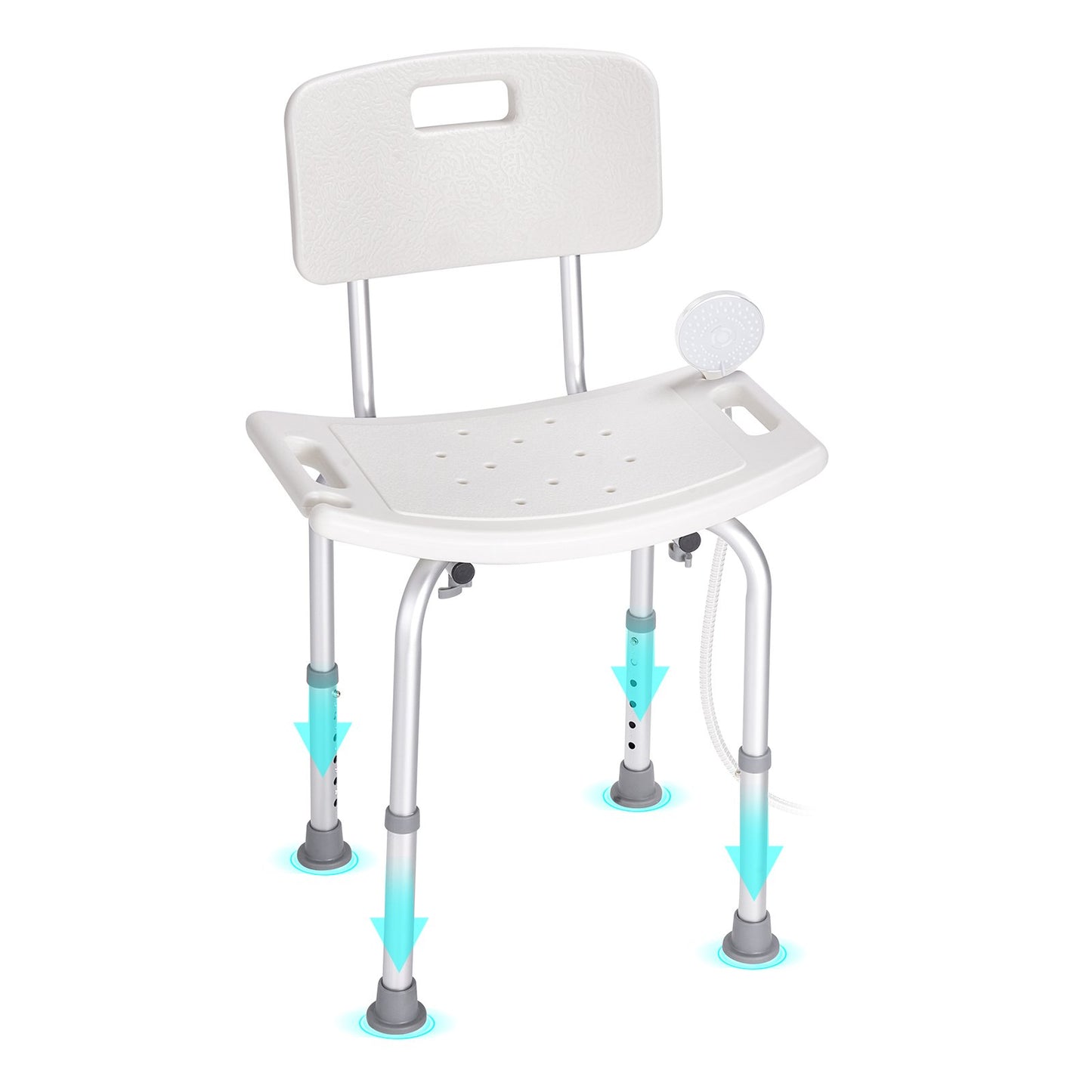 Shower Chair, Shower Seat with Back, Shower Stool with Adjustable Height, Shower Chair for Indoor Shower Tub, Non-Slip Bathroom Bench Bath Chair for Elderly Disabled Handicap, 158.8 kg Capacity