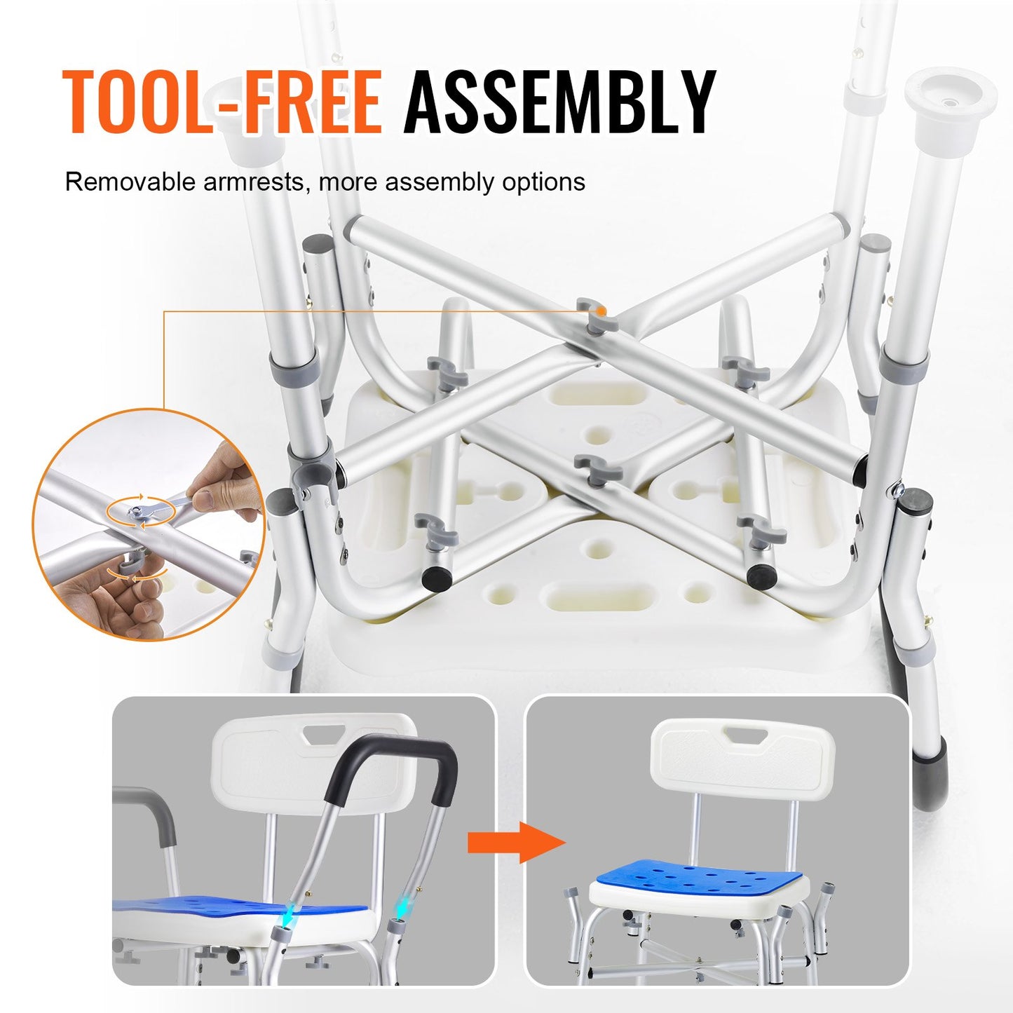 400lbs Shower Chair Bathtub Bench Arms Back Adjustable Height for Inside Bathtub