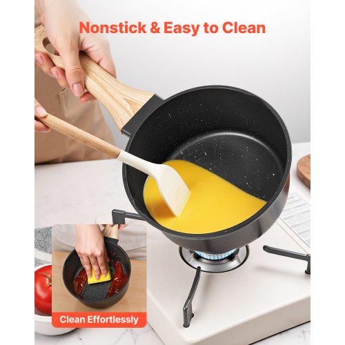 Kastrullset, 1,5 QT och 2,5 QT Nonstick-kastrull med glaslock, mångsidiga såsgrytor med avtagbara handtag, kastrull för kök med beläggning, induktionskompatibel, svart |  EU
