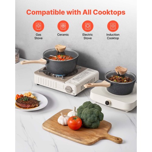 Kastrullset, 1,5 QT och 2,5 QT Nonstick-kastrull med glaslock, mångsidiga såsgrytor med avtagbara handtag, kastrull för kök med beläggning, induktionskompatibel, svart |  EU