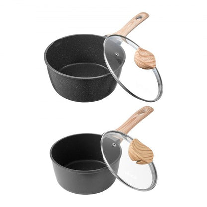 Kastrullset, 1,5 QT och 2,5 QT Nonstick-kastrull med glaslock, mångsidiga såsgrytor med avtagbara handtag, kastrull för kök med beläggning, induktionskompatibel, svart |  EU