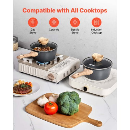 1,5 QT Kochtopf Antihaft-Kochtopf mit Glasdeckel und abnehmbarem Griff Schwarz | EU