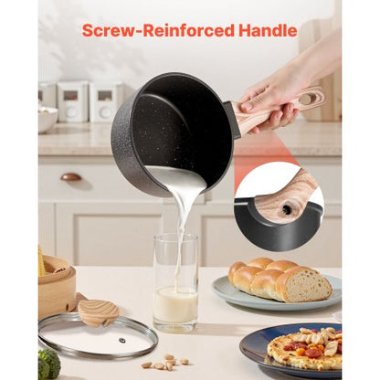 1,5 QT Kochtopf Antihaft-Kochtopf mit Glasdeckel und abnehmbarem Griff Schwarz | EU