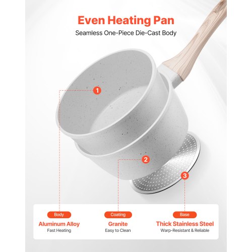 1,5 QT Antihaft-Kochtopf mit Glasdeckel und abnehmbarem Griff, Weiß | EU