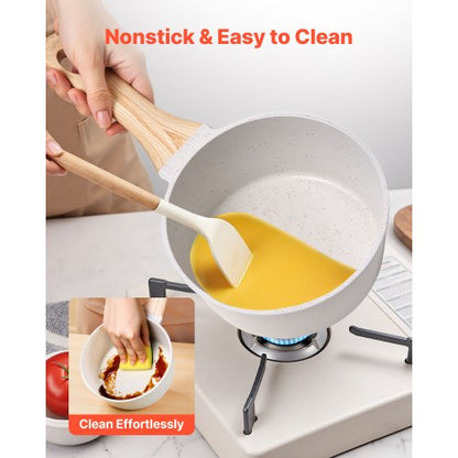 1,5 QT Antihaft-Kochtopf mit Glasdeckel und abnehmbarem Griff, Weiß | EU