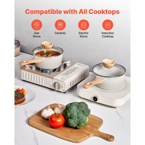 1,5 QT Antihaft-Kochtopf mit Glasdeckel und abnehmbarem Griff, Weiß | EU