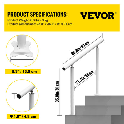 Handlauf für Außentreppen, 3 Fuß, 34 Zoll Außengeländer, weißes Außentreppengeländer, verstellbar von 0 bis 60 Grad, Handlauf für Treppen im Freien, weißes Aluminium-Treppengeländer für den Garten