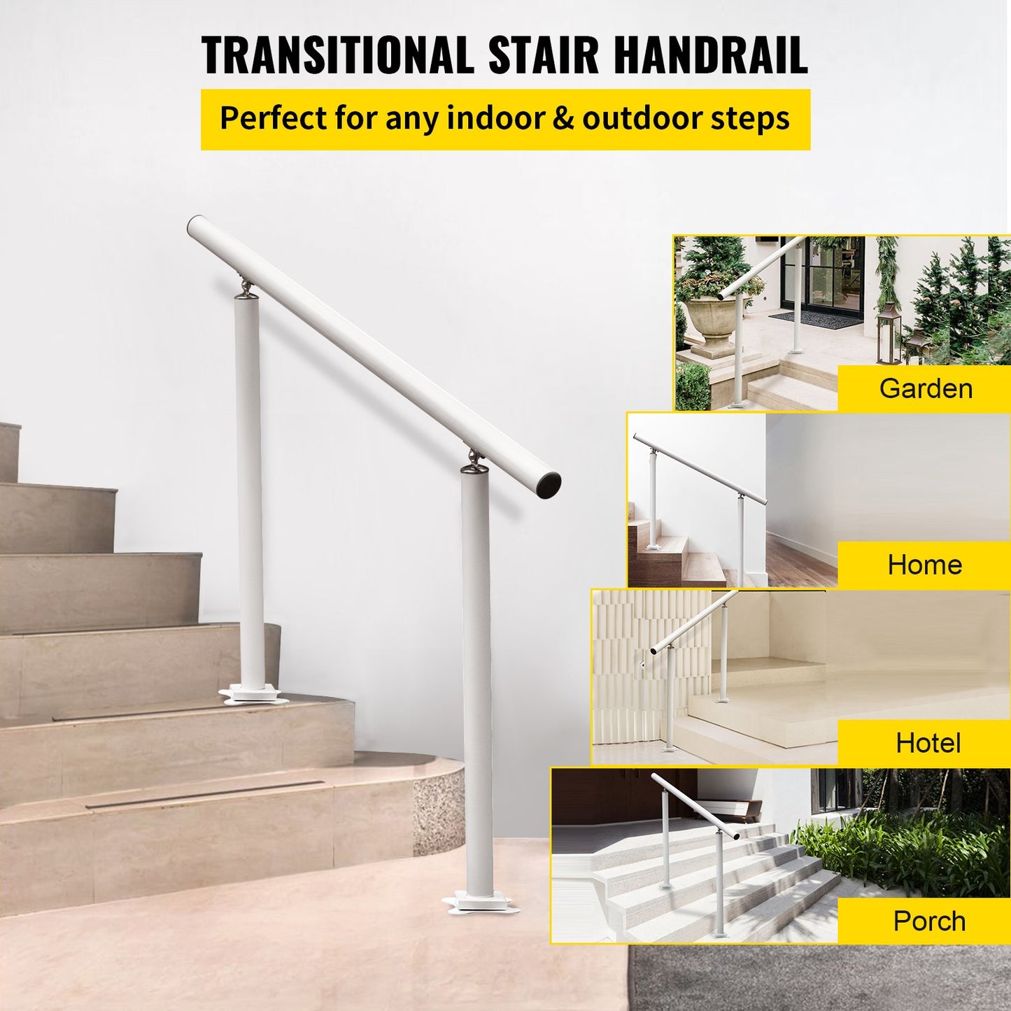 Handrail Outdoor Stairs, 4 Feet, 34 Inch Outdoor Ladder Railing White Outdoor Stair Railing Adjustable from 0 to 60 Degrees Handrail for Outdoor Stairs White Aluminum Stair Railing for Garden