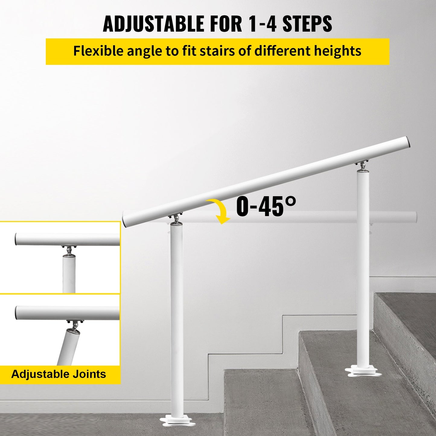 Handrail Outdoor Stairs, 4 Feet, 34 Inch Outdoor Ladder Railing White Outdoor Stair Railing Adjustable from 0 to 60 Degrees Handrail for Outdoor Stairs White Aluminum Stair Railing for Garden
