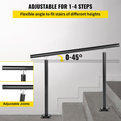Handlauf für Außentreppen, 4 Fuß, 34 Zoll Außengeländer, schwarzes Außentreppengeländer, verstellbar von 0 bis 60 Grad, Handlauf für Treppen im Freien, schwarzes Aluminium-Treppengeländer für den Garten
