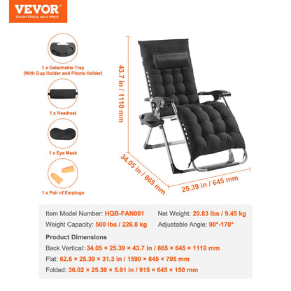 Zero Gravity Chair 26" Zero Gravity Recliner Lounge Chair inomhus och utomhus