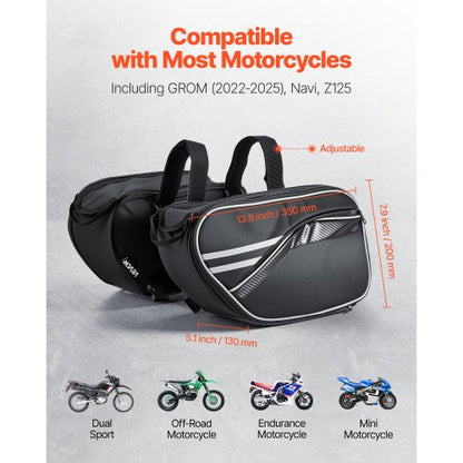 Motorcykelsadelväska, 30 L (15 L x 2) Stor sidosadelväska med vattentätt regnskydd och remmar, Kompatibel med de flesta motorcyklar, Förvaringsväska för utomhussporter, Svart |  EU