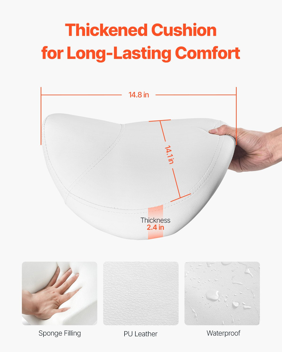 Saddle Stool Swivel Stool with Wheels PU Leather Height Adjustable White