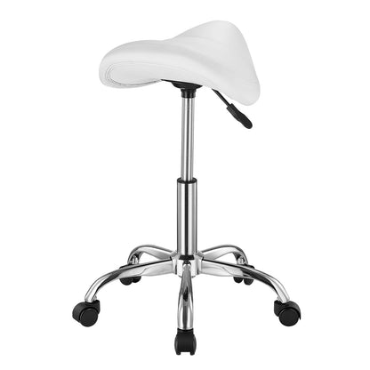 Saddle Stool Swivel Stool with Wheels PU Leather Height Adjustable White