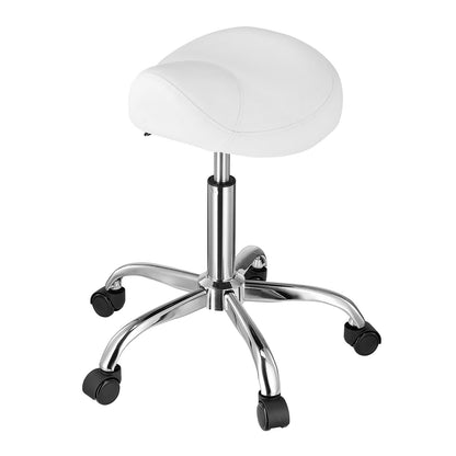 Saddle Stool Swivel Stool with Wheels PU Leather Height Adjustable White