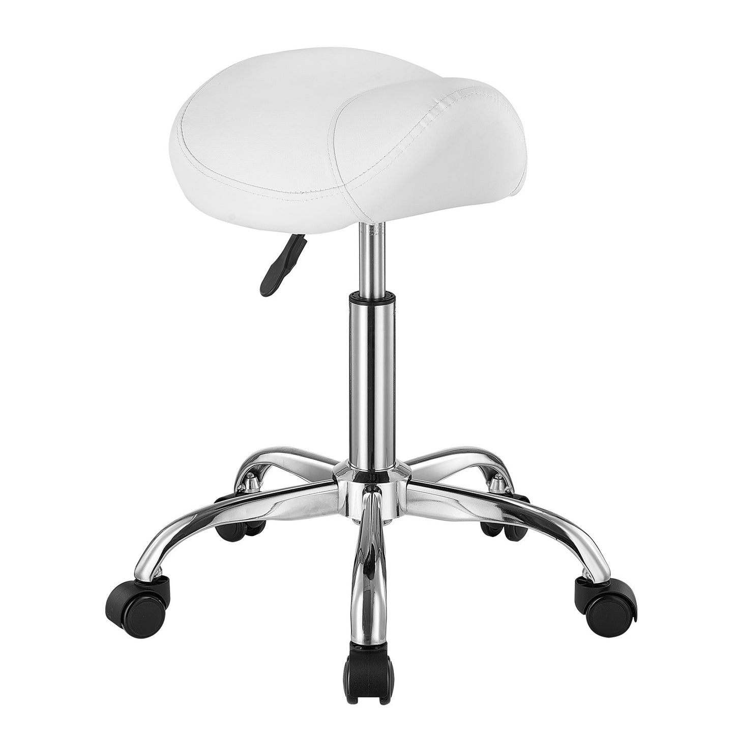 Saddle Stool Swivel Stool with Wheels PU Leather Height Adjustable White